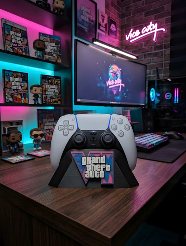 Soporte Stand Mando Control Gta Vi Playstation 5 Ps5 Violeta, vista 2